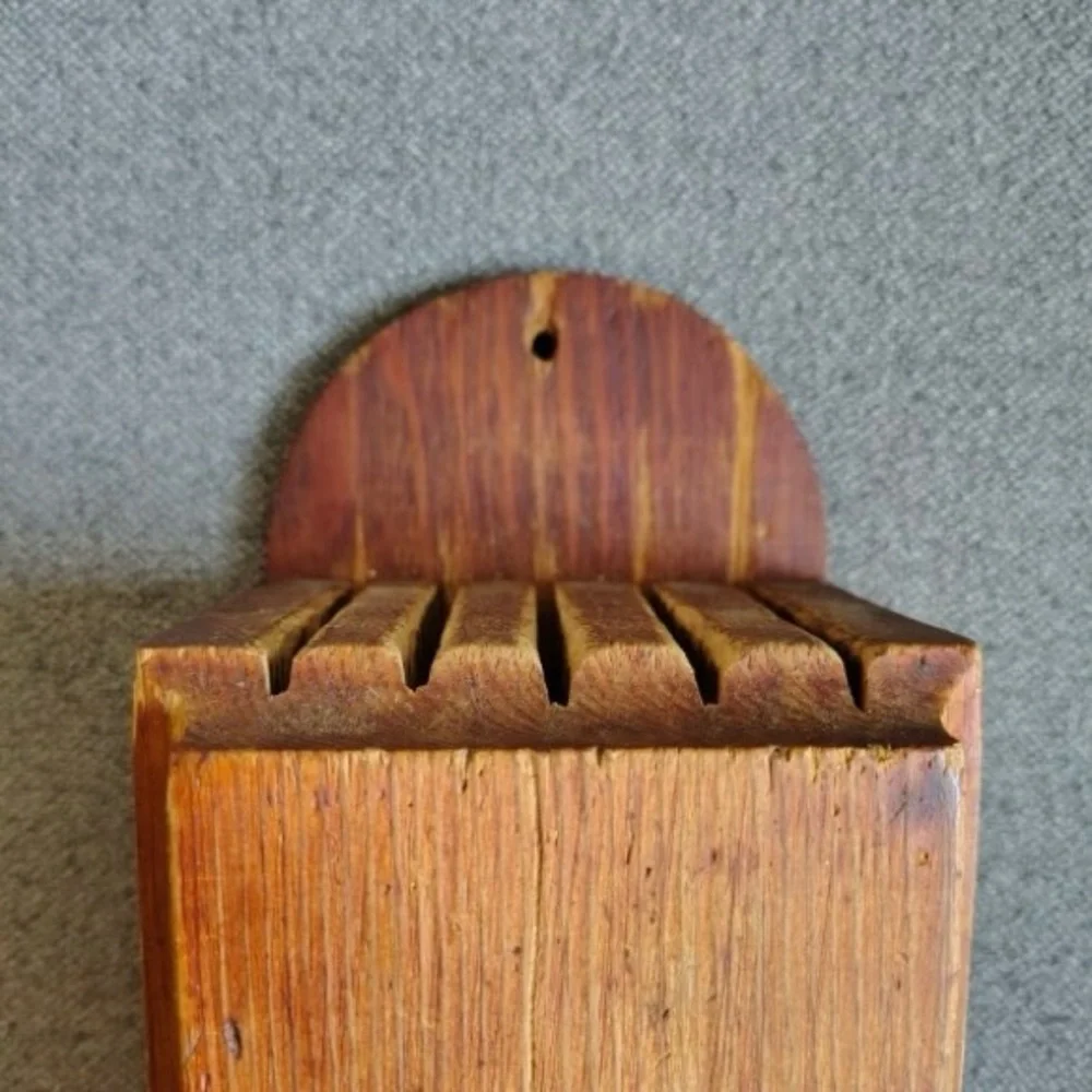 Vintage Wooden Wall-Mounted Knife Holder Brown Well Loved Primitive Farmhouse